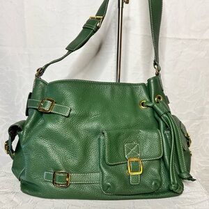 MAXX NEW YORK Hunter Green Genuine Leather Shoulder Bag.